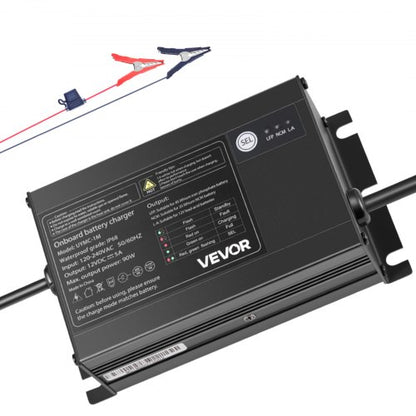 VEVOR Marine Battery Charger, 1-Bank, 5A 12V Onboard Boat Charger, IP68 Waterproof Smart On-Board Battery Charger, for Lithium-Ion (LiFePO4), NCM, Lead-Acid Batteries, Large Boat, Yacht, RV, Trailer - CYCDQ5A1FL00YMIYP001V5 - view 2