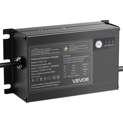 VEVOR Marine Battery Charger, 1-Bank, 5A 12V Onboard Boat Charger, IP68 Waterproof Smart On-Board Battery Charger, for Lithium-Ion (LiFePO4), NCM, Lead-Acid Batteries, Large Boat, Yacht, RV, Trailer - CYCDQ5A1FL00YMIYP001V5 - view 10
