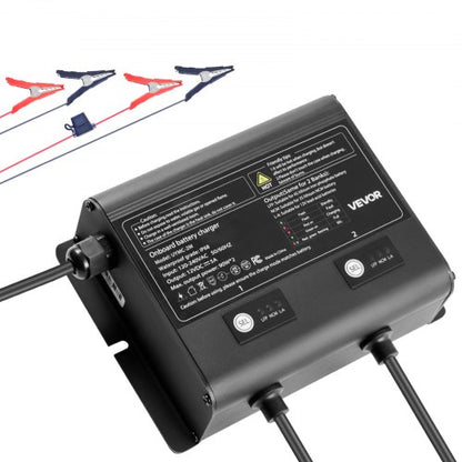 VEVOR Marine Battery Charger, 2-Bank, 5A 12V Onboard Boat Charger, IP68 Waterproof Smart On-Board Battery Charger, for Lithium-Ion (LiFePO4), NCM, Lead-Acid Batteries, Large Boat, Yacht, RV, Trailer - CYCDQ5A2FL000GQZ0001V5 - view 2
