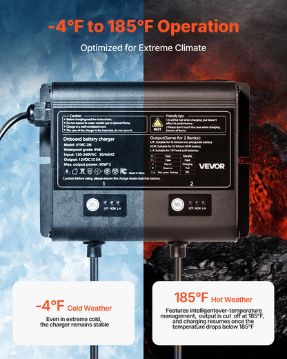 VEVOR Marine Battery Charger, 2-Bank, 5A 12V Onboard Boat Charger, IP68 Waterproof Smart On-Board Battery Charger, for Lithium-Ion (LiFePO4), NCM, Lead-Acid Batteries, Large Boat, Yacht, RV, Trailer - CYCDQ5A2FL000GQZ0001V5 - view 6