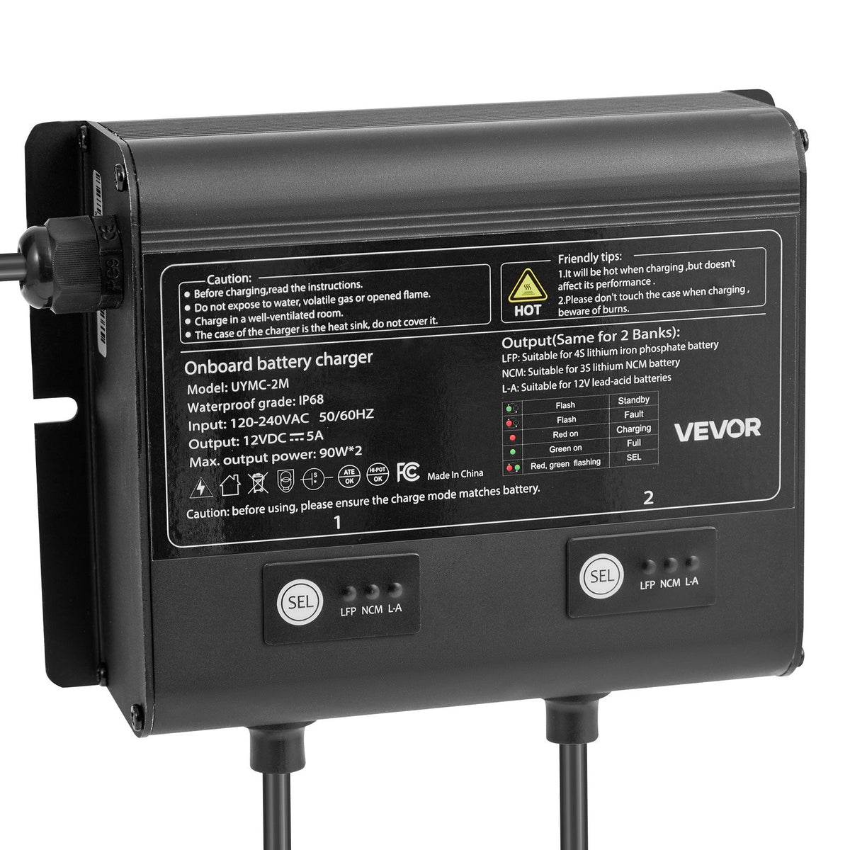 VEVOR Marine Battery Charger, 2-Bank, 5A 12V Onboard Boat Charger, IP68 Waterproof Smart On-Board Battery Charger, for Lithium-Ion (LiFePO4), NCM, Lead-Acid Batteries, Large Boat, Yacht, RV, Trailer - CYCDQ5A2FL000GQZ0001V5 - view 10