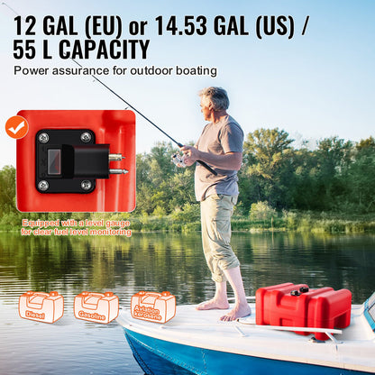 VEVOR Portable Fuel Tank, 12 Gallon/55L, Plastic Outboard Marine Tank with Hose, Easy to Carry for Yacht, Fishing, Deck Boats, Red - CYCYXWS12GAL1MPLHV0 - view 5