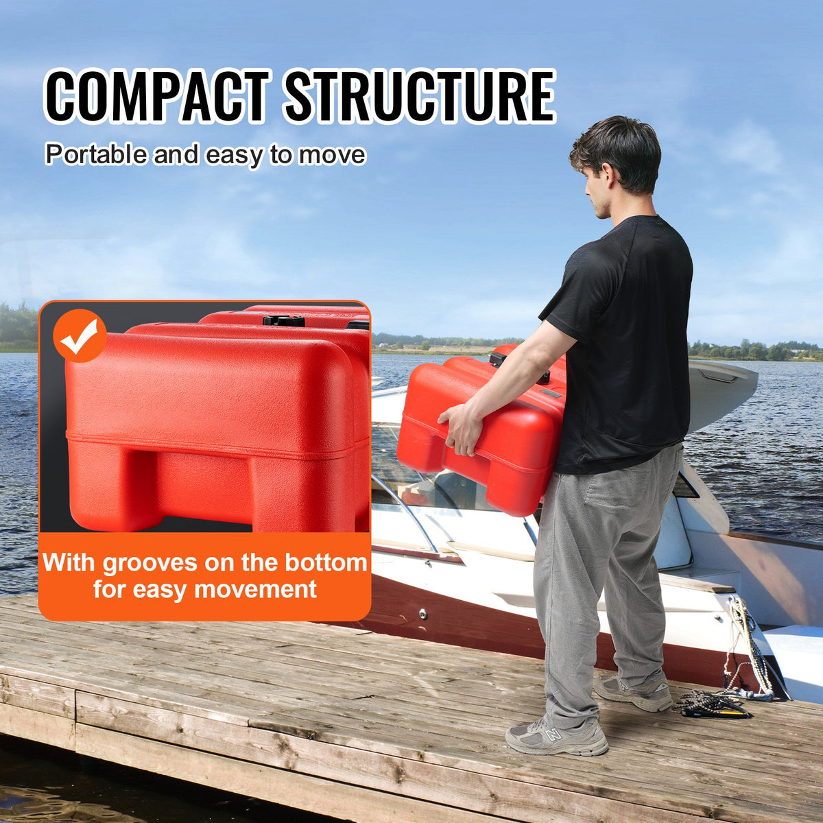 VEVOR Portable Fuel Tank, 12 Gallon/55L, Plastic Outboard Marine Tank with Hose, Easy to Carry for Yacht, Fishing, Deck Boats, Red - CYCYXWS12GAL1MPLHV0 - view 7
