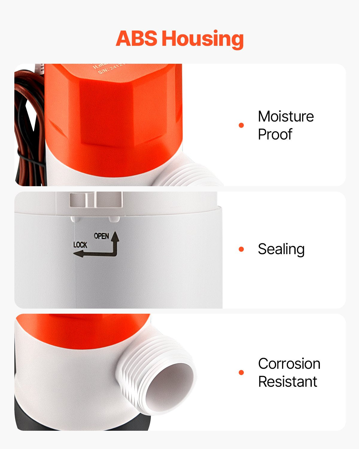 VEVOR Livewell Pump for Boat, 12V 500 GPH Straight Livewell Aerator Pump with Dual Inlets, ABA Housing & Detachable Motor Cartridge, Corrosion-Resistant Livewell/Baitwell Pump for Freshwater Saltwater - CYHSB500GPHZPKUIQV9 - view 6