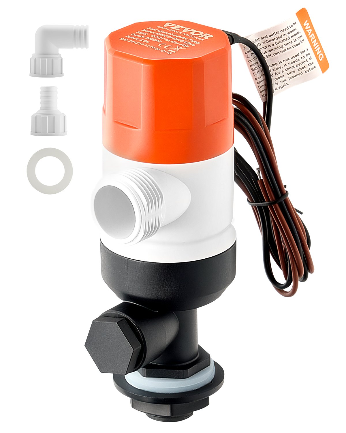 VEVOR Livewell Pump for Boat, 12V 800 GPH Straight Livewell Aerator Pump with Dual Inlet, ABA Housing & Detachable Motor Cartridge, Corrosion-Resistant Livewell/Baitwell Pump for Freshwater Saltwater - CYHSB800GPHZ0JYXRV9 - view 1