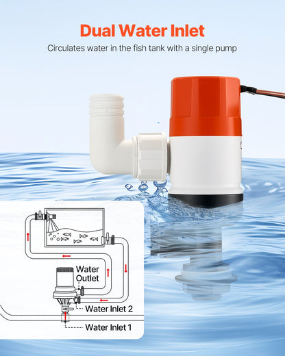 VEVOR Livewell Pump for Boat, 12V 800 GPH Straight Livewell Aerator Pump with Dual Inlet, ABA Housing & Detachable Motor Cartridge, Corrosion-Resistant Livewell/Baitwell Pump for Freshwater Saltwater - CYHSB800GPHZ0JYXRV9 - view 5