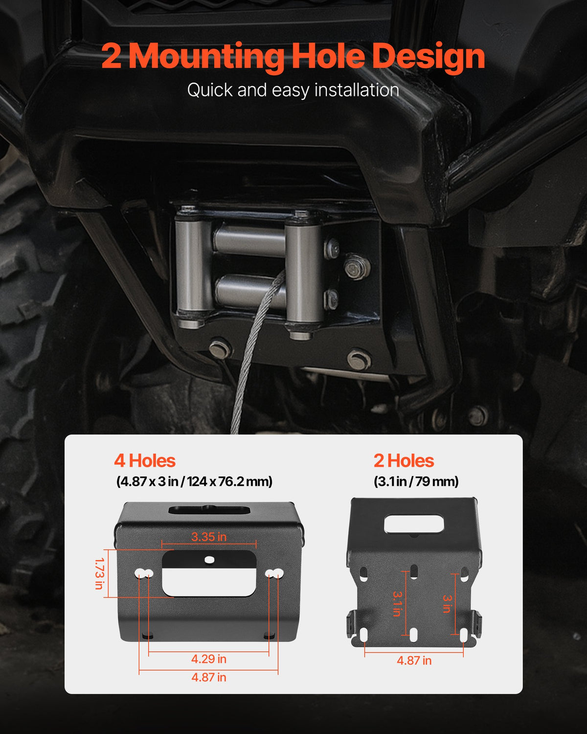 VEVOR Winch Mount, Winch Capacity of 2000-3600 lbs, Trailer Hitch Winch Mount for Select Honda Foreman and Rancher Rubicon Models (2014-2021), 2 Mounting Hole Design, Powder Coated Steel, Black - CYJPAZZJHONDQ2AMT001V0 - view 6