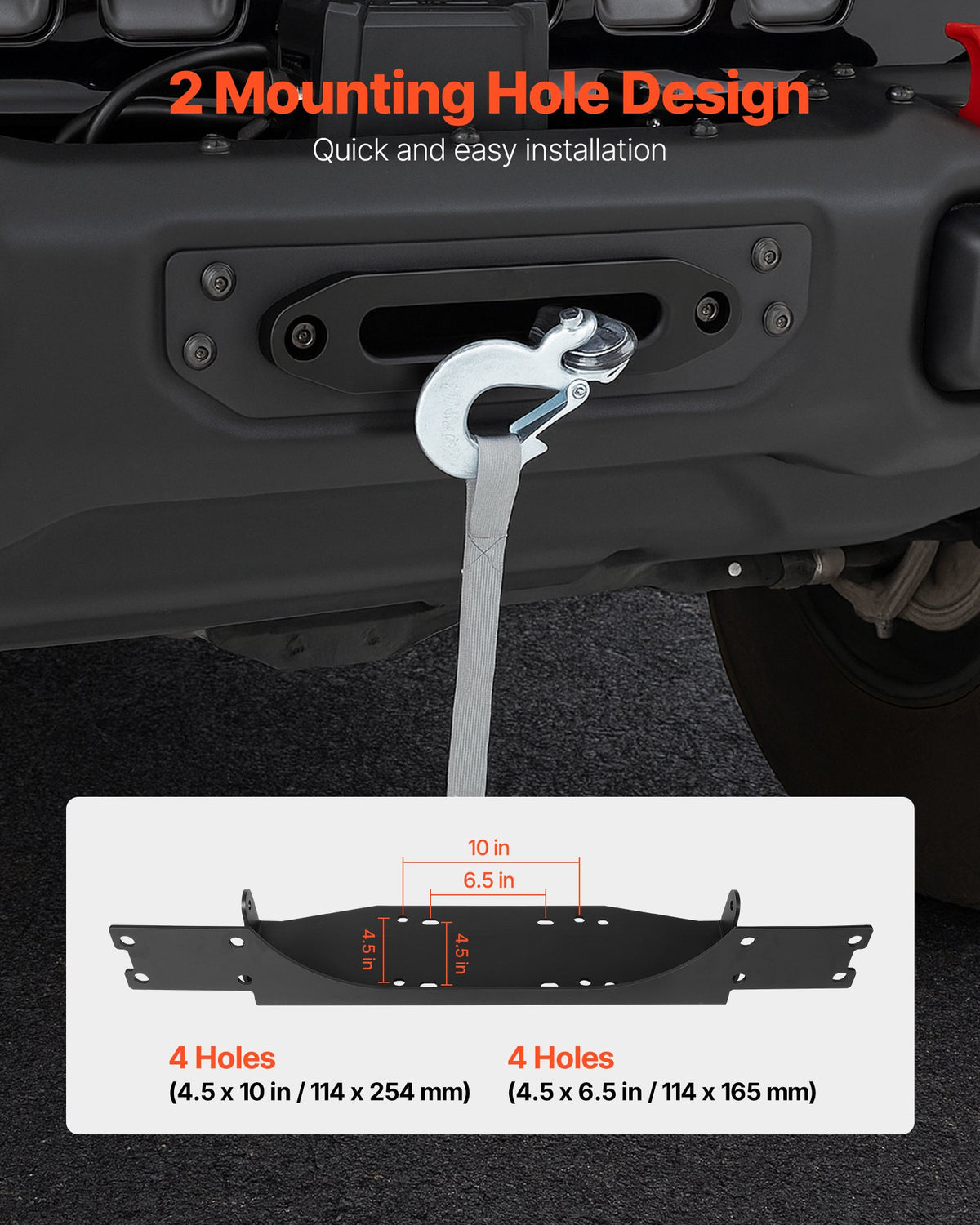VEVOR Winch Mount, Winch Capacity of 12000 lbs / 5443 kg, Trailer Hitch Winch Mount for Select Jeep Wrangler JL/JLU & Gladiator JT Model (2018-2023), 2 Mounting Hole Design, Powder Coated Steel, Black - CYJPAZZJJEEPCD8OY001V0 - view 6