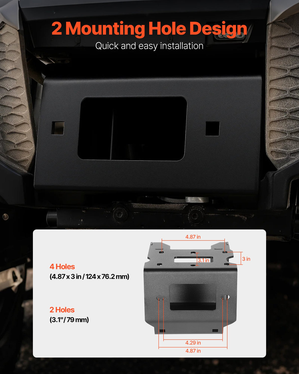 VEVOR Winch Mount, Winch Capacity of 2000-3600 lbs, Trailer Hitch Winch Mount for Select Polaris Sportsman Models (2009 and Newer), 2 Mounting Hole Design, Powder Coated Steel, Fit for Desert Rescue - CYJPAZZJPOLAMOUBY001V0 - view 6