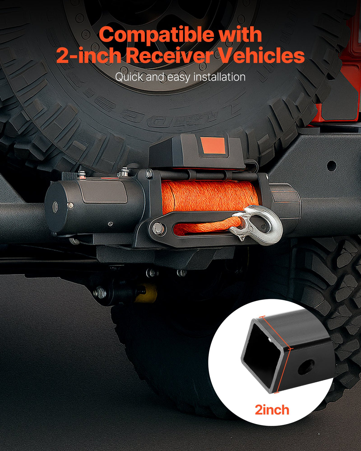 VEVOR Winch Mount, 15000 lbs / 6803 kg Load Capacity, Trailer Hitch Winch Mount with 50.8 mm Receiver, 2 Mounting Hole Design, Powder Coated Steel, Suitable for ATV UTV Pickup Truck, Black - CYJPAZZJTYDCTRN43001V0 - view 5