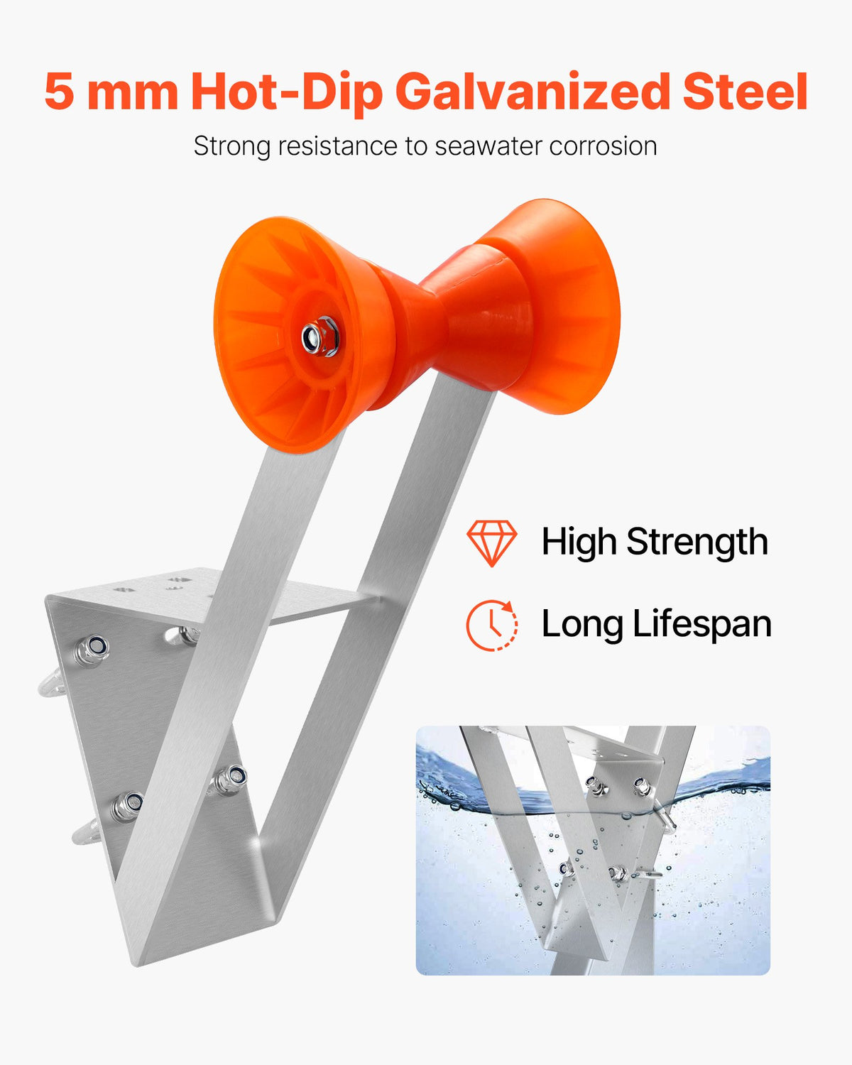 VEVOR Boat Trailer Winch Stand, 2 to 3-inch Winch Posts, Boat Trailer Winch Seat with TPU Orange Roller & U-Bolts, Suitable for Jet Ski, Sailboat, Fishing Boat