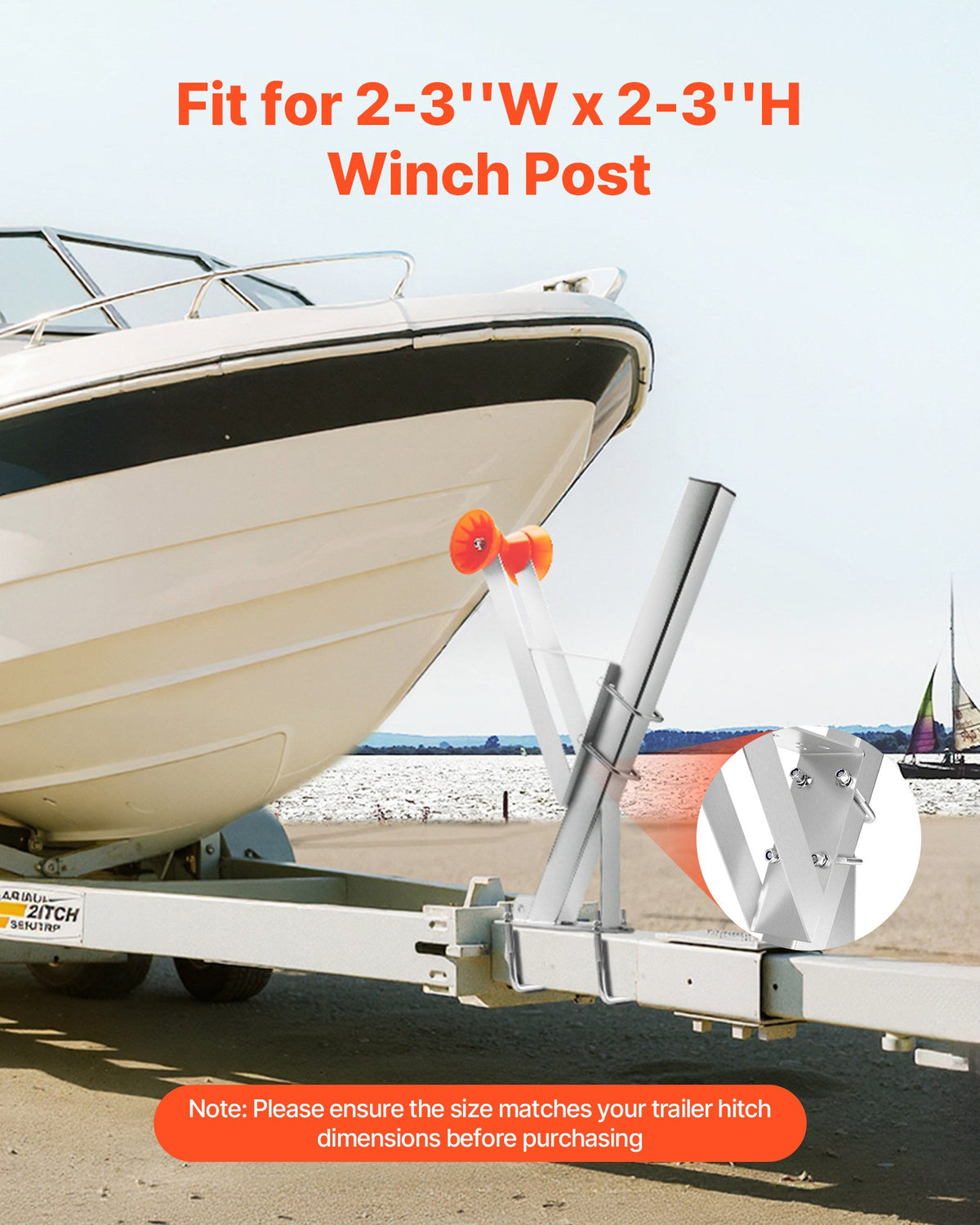 VEVOR Boat Trailer Winch Stand, 2 to 3-inch Winch Posts, Boat Trailer Winch Seat with TPU Orange Roller & U-Bolts, Suitable for Jet Ski, Sailboat, Fishing Boat