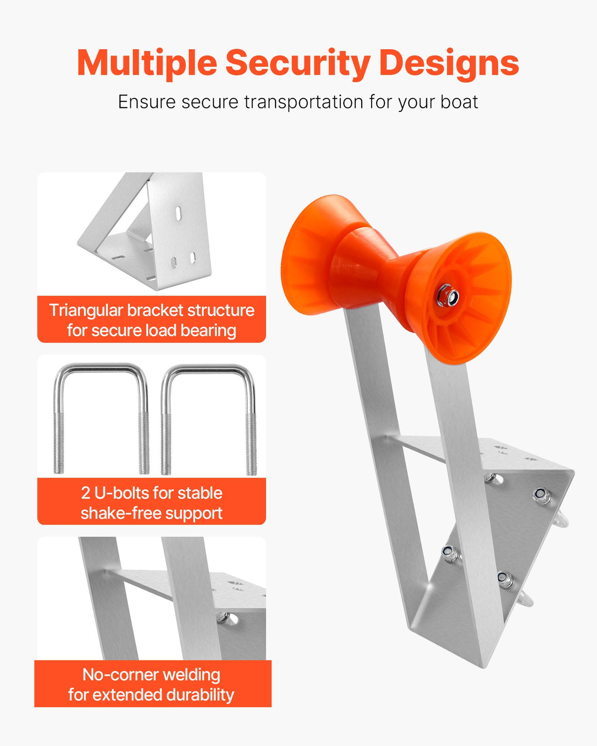 VEVOR Boat Trailer Winch Stand, 2 to 3-inch Winch Posts, Boat Trailer Winch Seat with TPU Orange Roller & U-Bolts, Suitable for Jet Ski, Sailboat, Fishing Boat