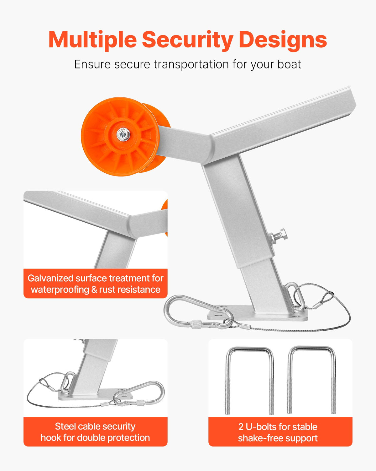 VEVOR Boat Trailer Winch Stand with Roller, Adjustable Height 14.3-21.6 Inches, Boat Winch Mount with U-Bolts for 2-3 Inches W x 3-4 Inches H Trailer Tongue, Fit for Jet Ski, Sailboat, Speedboat - CYJPZJZZJ00032G30001V0 - view 6
