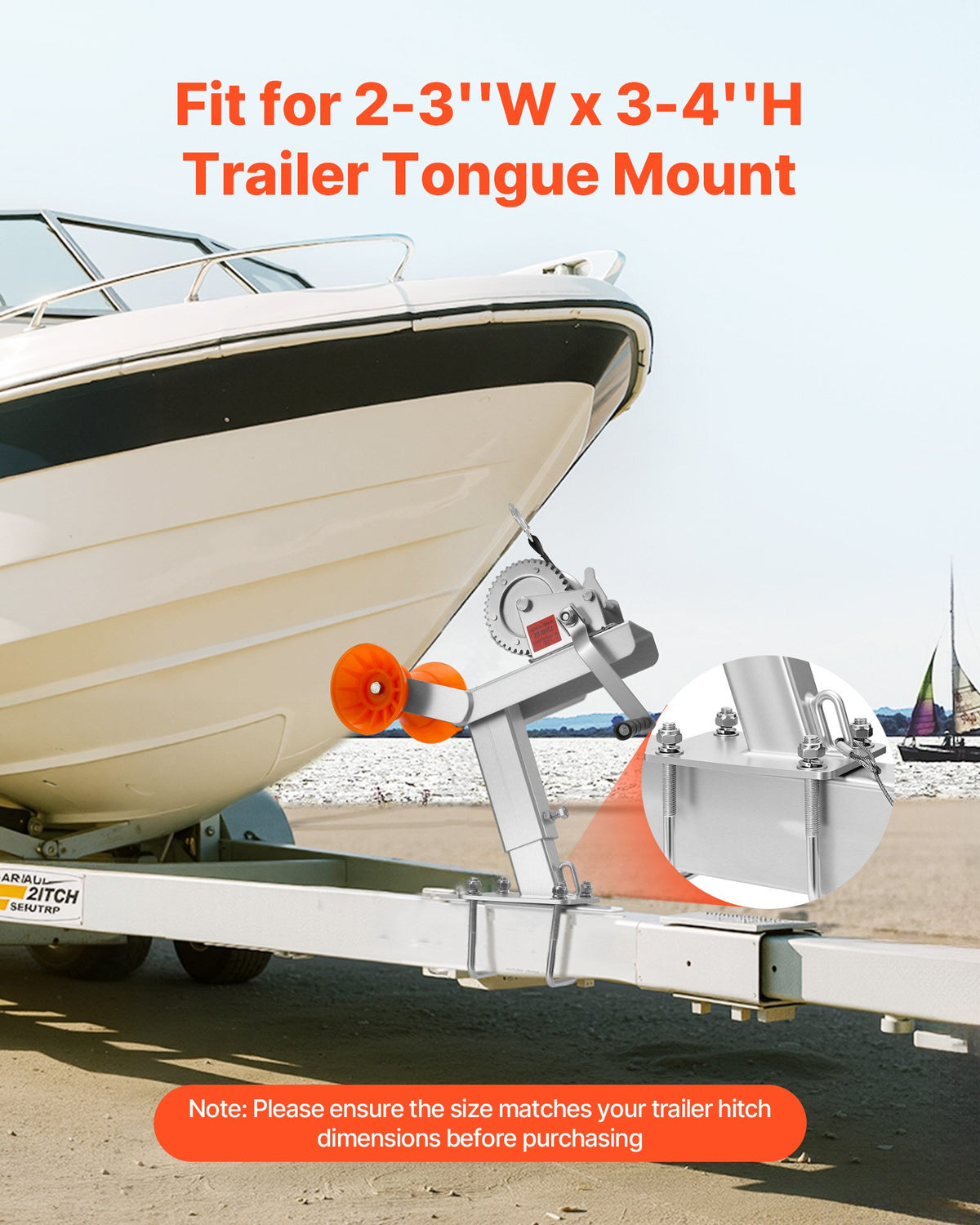 VEVOR Boat Trailer Winch Stand with Roller, 1200 lbs Winch & 2 in x 25 ft Winch Strap, Boat Winch Mount with U-Bolt for 2-3 Inches W x 3-4 Inches H Trailer Tongue, Fit for Jet Ski, Sailboat, Speedboat - CYJPZJZZJDJPQJNU5001V0 - view 5