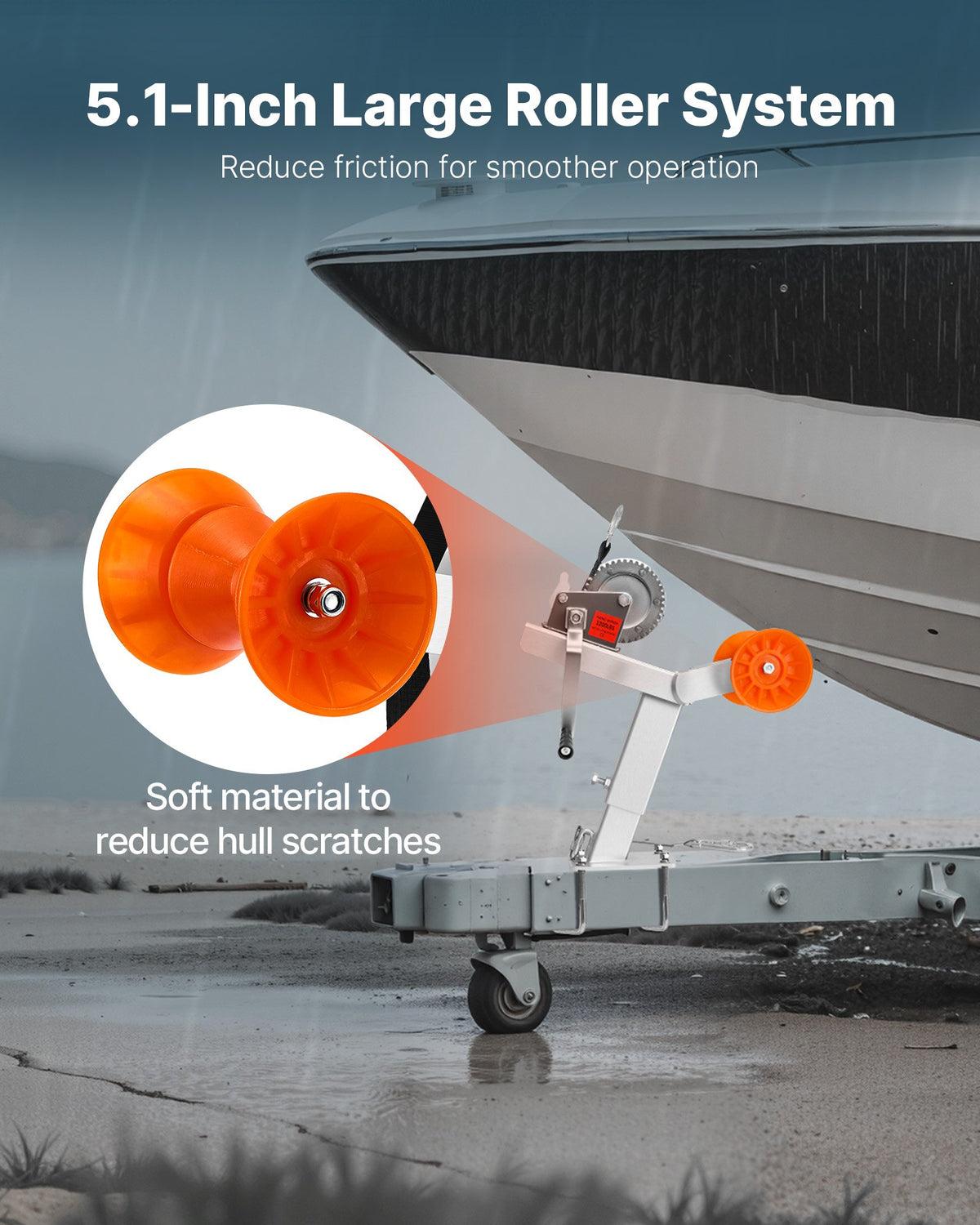 VEVOR Boat Trailer Winch Stand with Roller, 1200 lbs Winch & 2 in x 25 ft Winch Strap, Boat Winch Mount with U-Bolt for 2-3 Inches W x 3-4 Inches H Trailer Tongue, Fit for Jet Ski, Sailboat, Speedboat - CYJPZJZZJDJPQJNU5001V0 - view 6