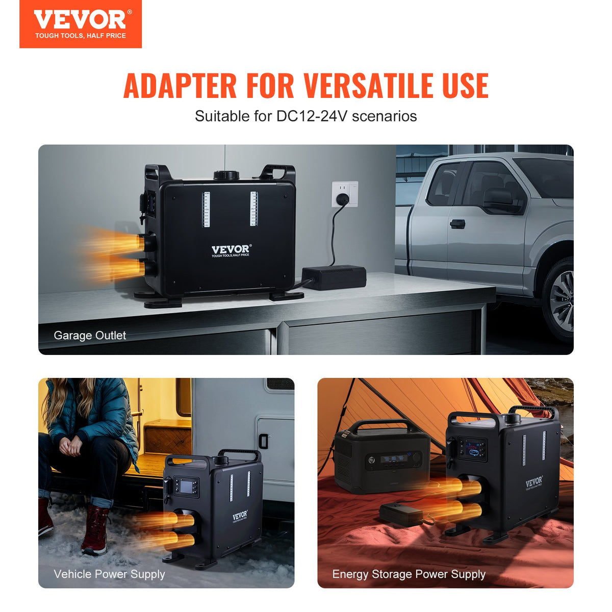 VEVOR 8KW Diesel Heater, 12V/24V All in One Diesel Air Heater, Bluetooth APP Control, Remote Control and Display Screen, CO Alarm, Fast Heating Vertical Portable Diesel Heater for Vehicles, Garage - CYJRQDDKLS8KOS4H9V1 - view 3