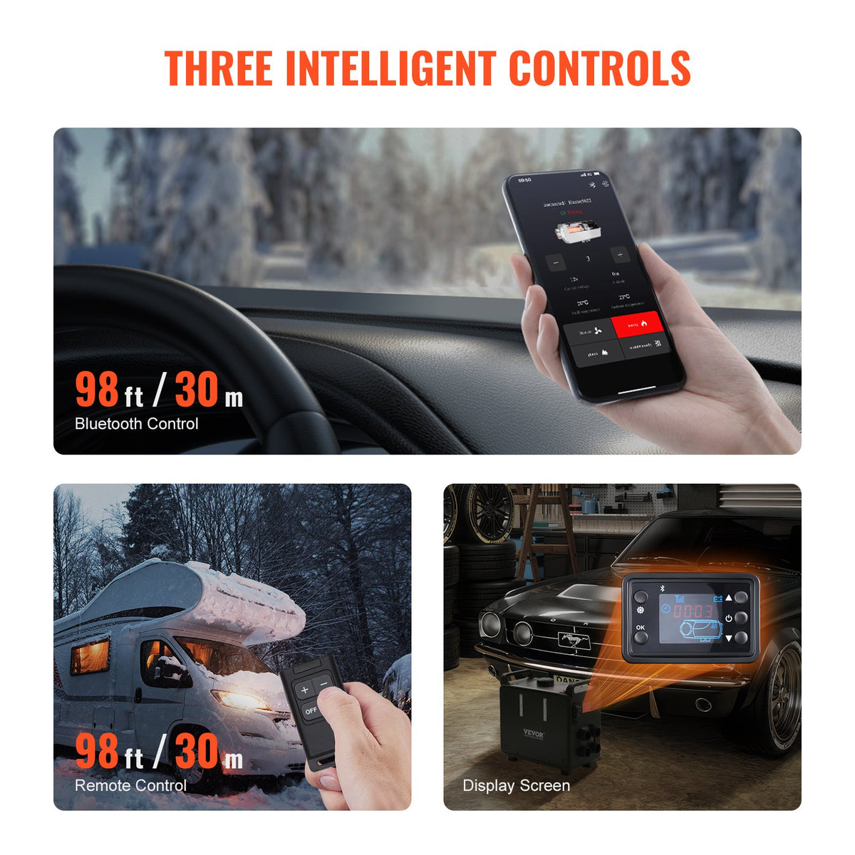 VEVOR 8KW Diesel Heater, 12V/24V All in One Diesel Air Heater, Bluetooth APP Control, Remote Control and Display Screen, CO Alarm, Fast Heating Vertical Portable Diesel Heater for Vehicles, Garage - CYJRQDDKLS8KOS4H9V1 - view 7