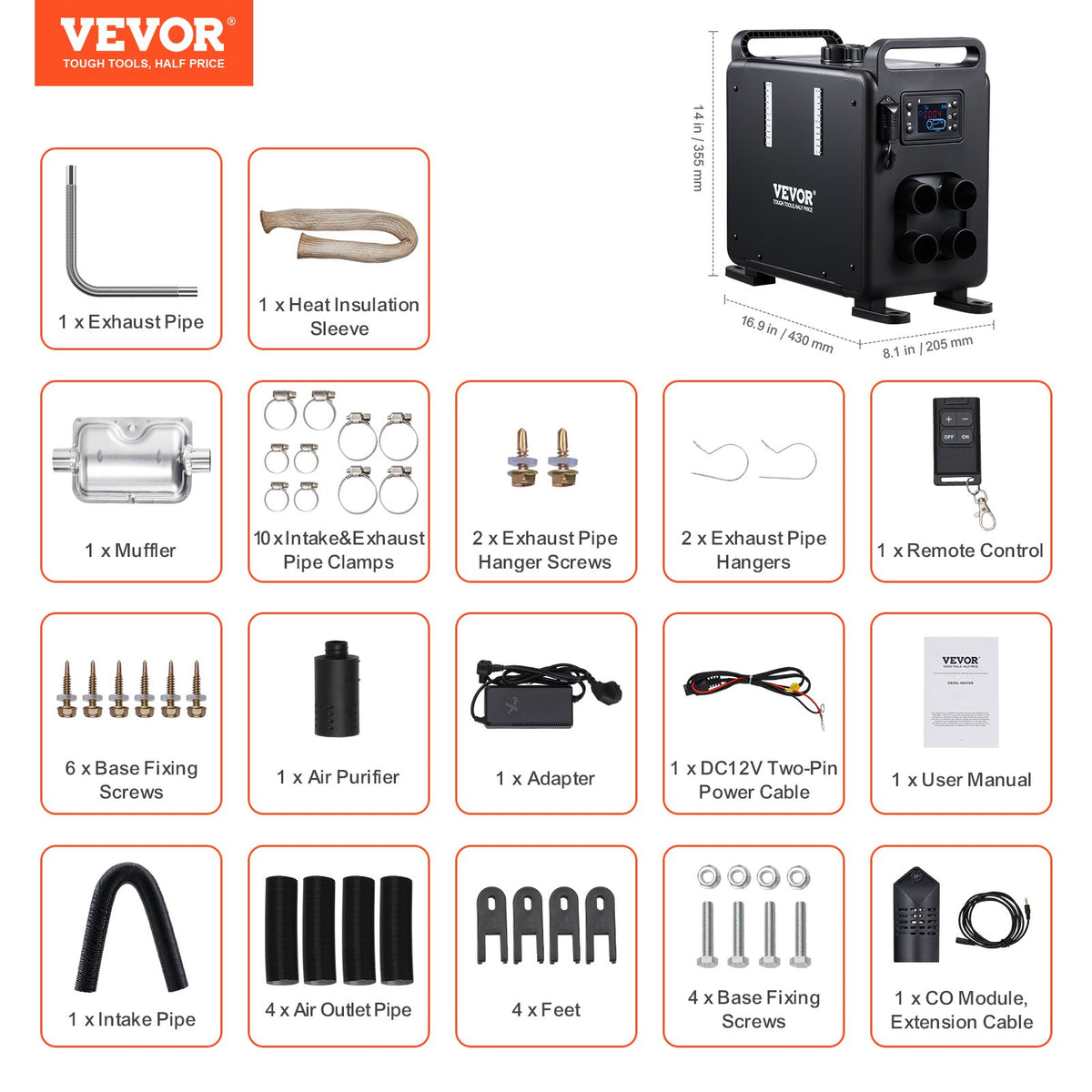 VEVOR 8KW Diesel Heater, 12V/24V All in One Diesel Air Heater, Bluetooth APP Control, Remote Control and Display Screen, CO Alarm, Fast Heating Vertical Portable Diesel Heater for Vehicles, Garage - CYJRQDDKLS8KOS4H9V1 - view 8