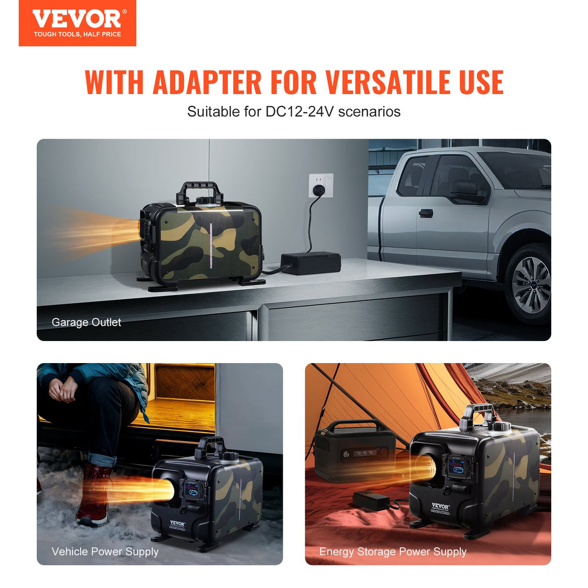 VEVOR 8KW Diesel Heater, 12V/24V All in One Diesel Air Heater, Bluetooth APP Control, Remote Control and Display Screen, CO Alarm, Fast Heating Horizontal Portable Diesel Heater for Vehicles, Garage - CYJRQDDKWS8KHTGEXV1 - view 3