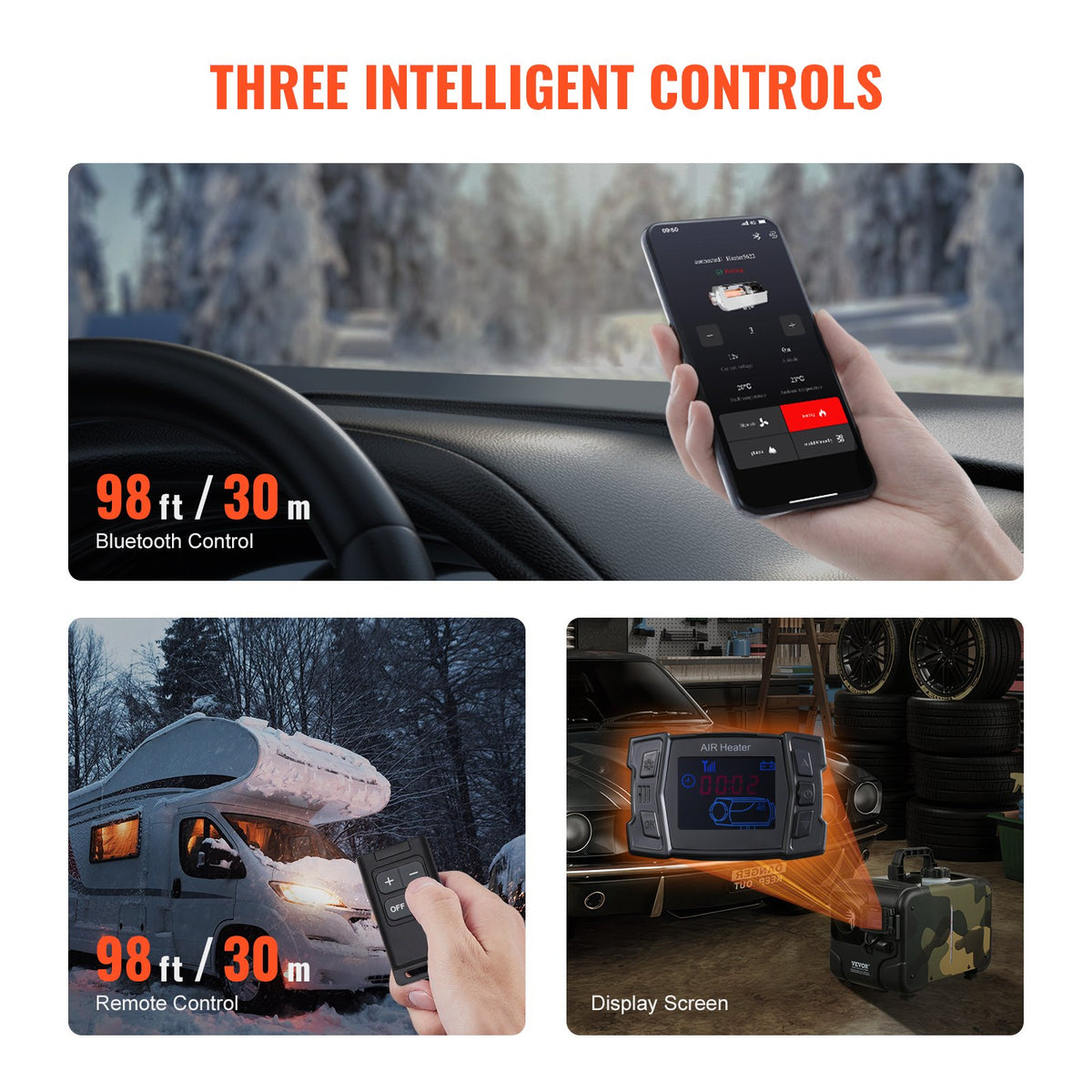 VEVOR 8KW Diesel Heater, 12V/24V All in One Diesel Air Heater, Bluetooth APP Control, Remote Control and Display Screen, CO Alarm, Fast Heating Horizontal Portable Diesel Heater for Vehicles, Garage - CYJRQDDKWS8KHTGEXV1 - view 7