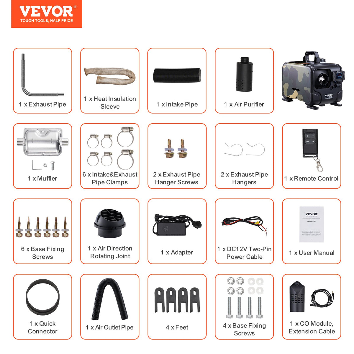 VEVOR 8KW Diesel Heater, 12V/24V All in One Diesel Air Heater, Bluetooth APP Control, Remote Control and Display Screen, CO Alarm, Fast Heating Horizontal Portable Diesel Heater for Vehicles, Garage - CYJRQDDKWS8KHTGEXV1 - view 8