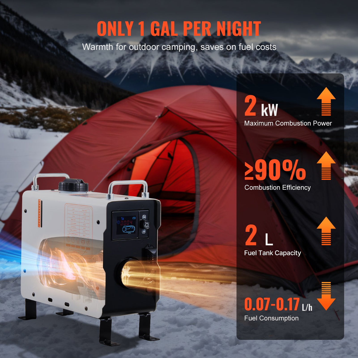 VEVOR 2KW Diesel Heater, 12V/24V All in One Diesel Air Heater, with Bluetooth APP Control, Remote Control and Display Screen, CO Alarm, Fast Heating Portable Diesel Heater for Vehicles and Outdoors - CYJRQHWKLS2KWXH0UV1 - view 6