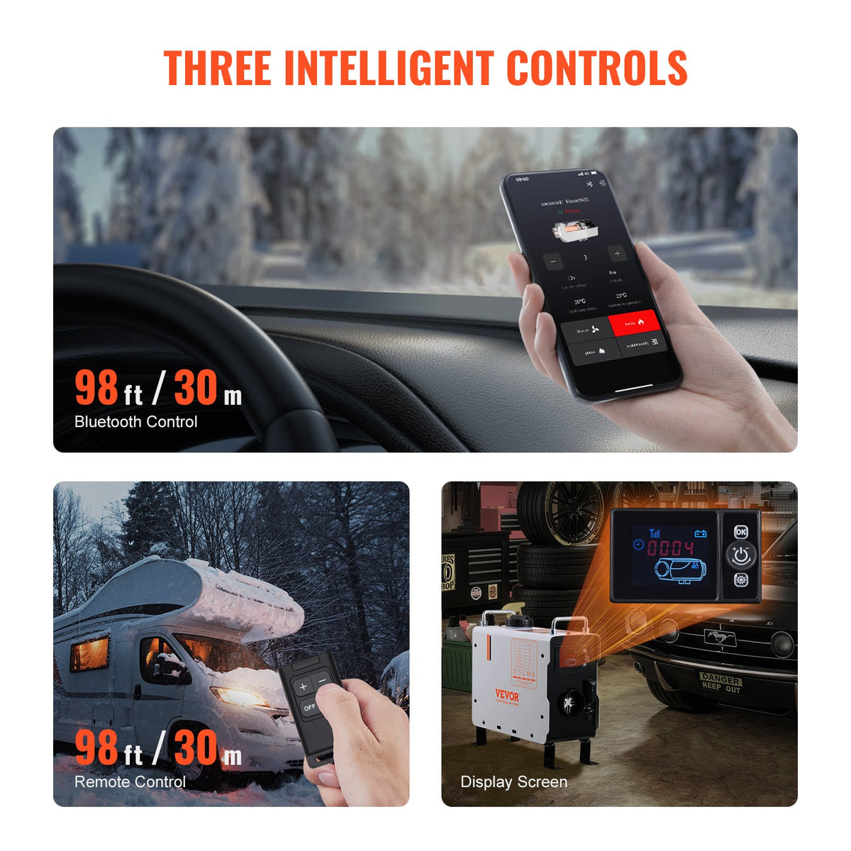 VEVOR 2KW Diesel Heater, 12V/24V All in One Diesel Air Heater, with Bluetooth APP Control, Remote Control and Display Screen, CO Alarm, Fast Heating Portable Diesel Heater for Vehicles and Outdoors - CYJRQHWKLS2KWXH0UV1 - view 7