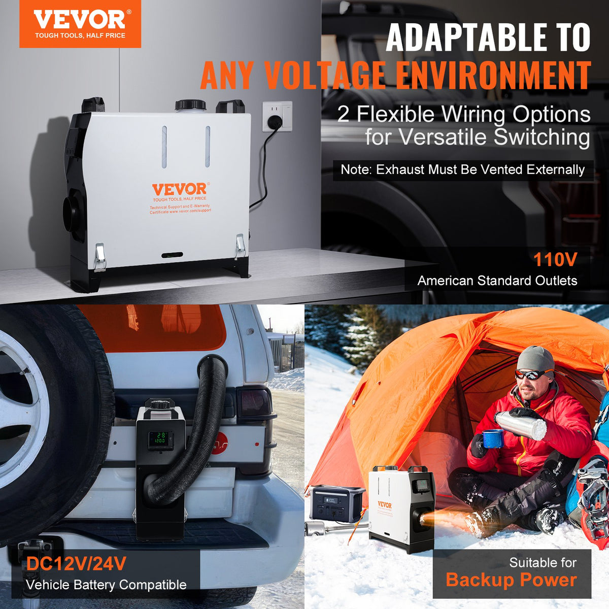 VEVOR 5-8KW Diesel Heater, Diesel Air Heater All in One with Remote Control and LCD Screen, Fast Heating Low Noise, Portable Diesel Heater for Truck Van RV Trailer Camper - CYJRQL110V8KW94VSV1 - view 3