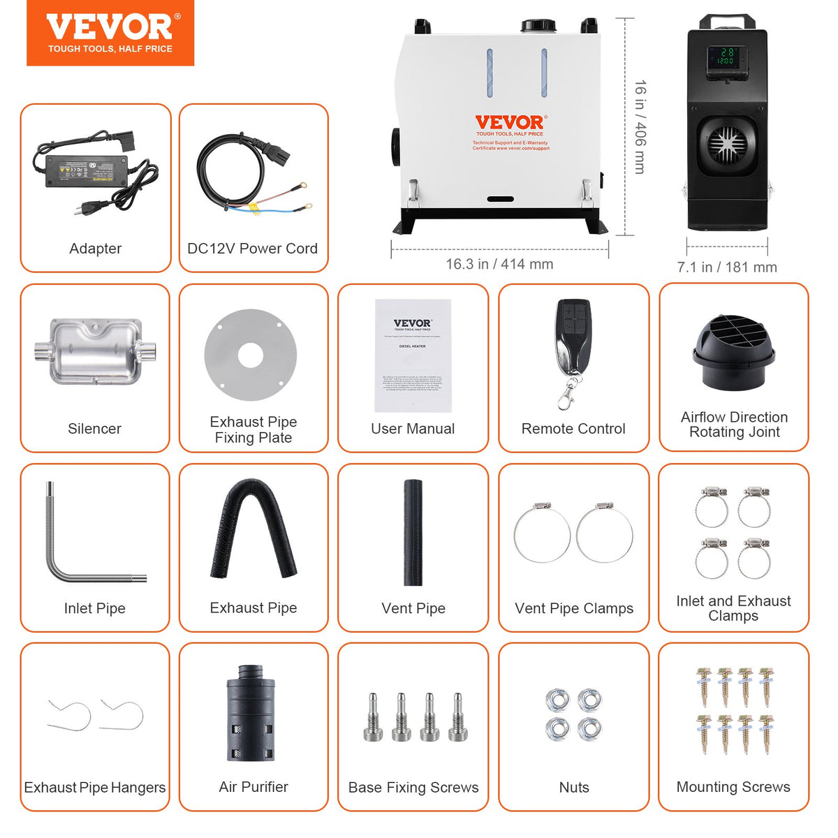 VEVOR 5-8KW Diesel Heater, Diesel Air Heater All in One with Remote Control and LCD Screen, Fast Heating Low Noise, Portable Diesel Heater for Truck Van RV Trailer Camper - CYJRQL110V8KW94VSV1 - view 8