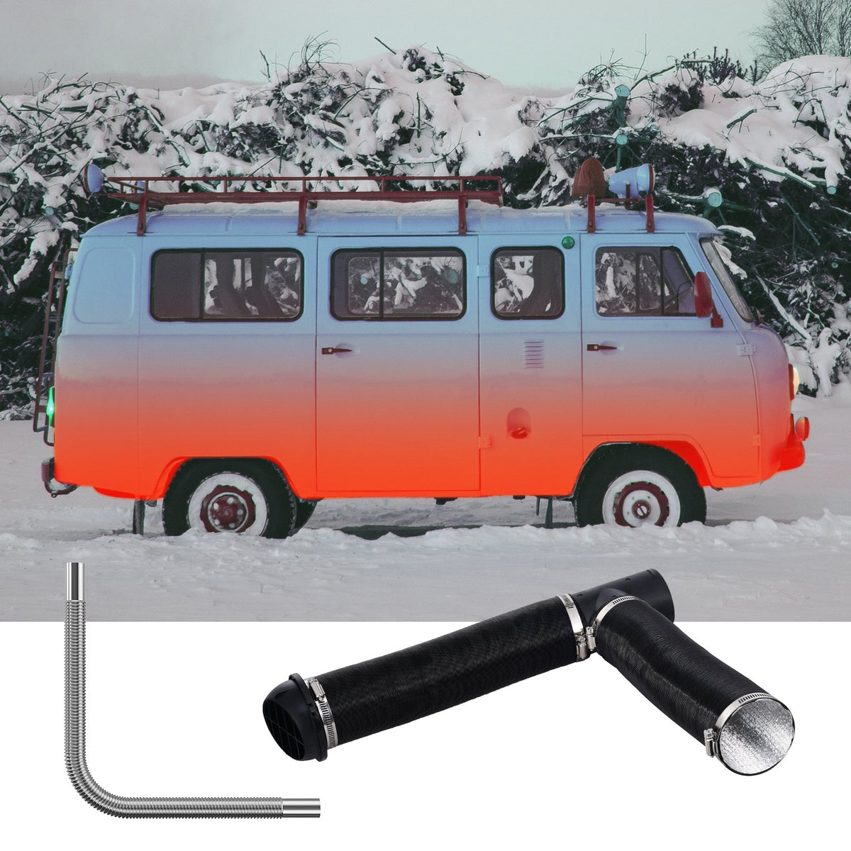 VEVOR Diesel Heater Pipe Ducting Set, 3" Extendable Air Duct Hose, 1" Stainless Steel Exhaust Pipe, 2 Air Vents, Tee Air Outlet Connector and Hose Clamps, for 5KW/8KW Diesel Parking Heaters - CYJRQPJ5KW8K2FCIDV0 - view 9