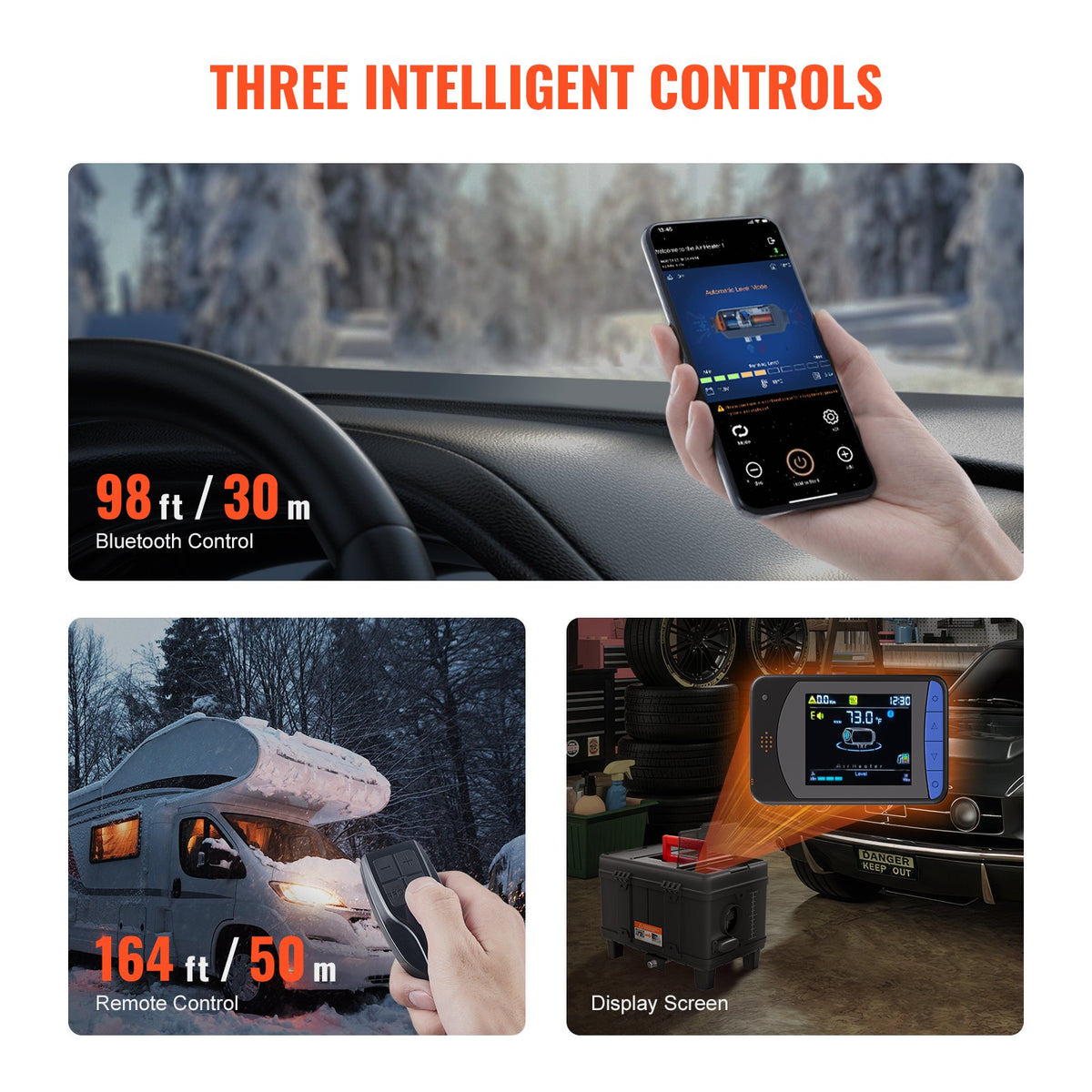 VEVOR 8KW Diesel Heater, 12V/24V All in One Diesel Air Heater, with Bluetooth APP Control, Remote Control and Display Screen, CO Alarm, Fast Heating Portable Diesel Heater for Vehicles and Garage - CYJRQPPKGJXSC4ODWV1 - view 7