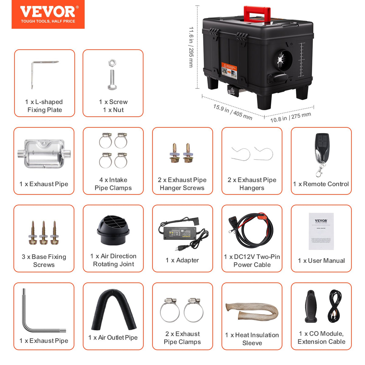 VEVOR 8KW Diesel Heater, 12V/24V All in One Diesel Air Heater, with Bluetooth APP Control, Remote Control and Display Screen, CO Alarm, Fast Heating Portable Diesel Heater for Vehicles and Garage - CYJRQPPKGJXSC4ODWV1 - view 8