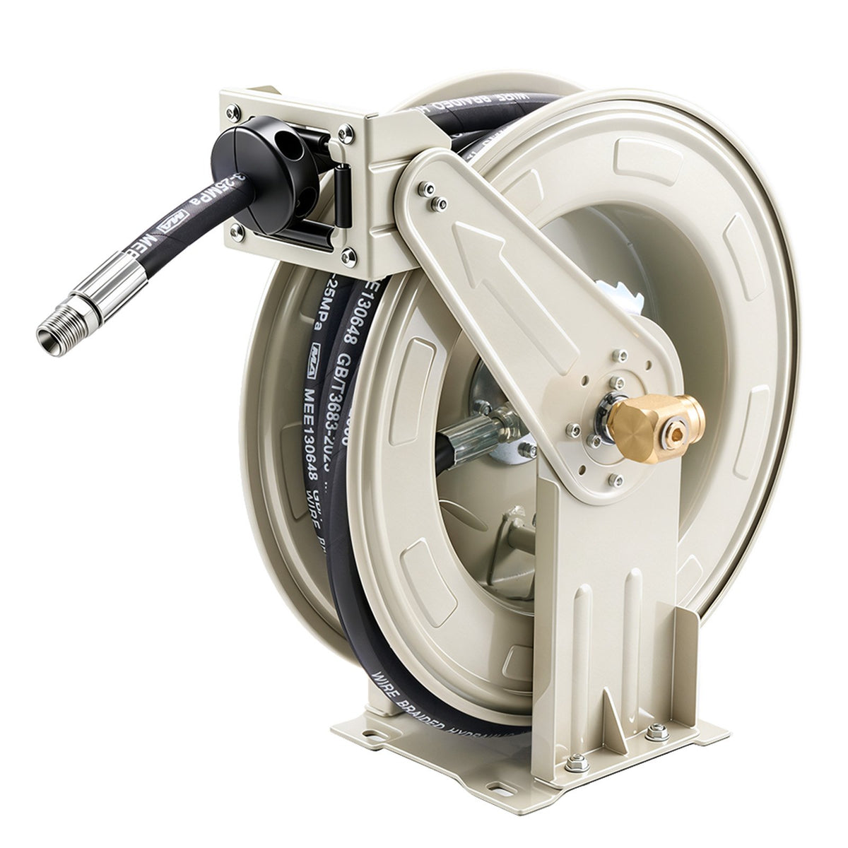VEVOR Oil Hose Reel, 1/2 inch x 33 ft Retractable, Spring Driven Auto Swivel Rewind, Max 3625 PSI, Heavy-Duty Carbon Steel Construction with Steel Wire Braided Hose, for Engine / Gear / Hydraulic Oil - CYRGJPDDK33FDD3H0001V0 - view 1