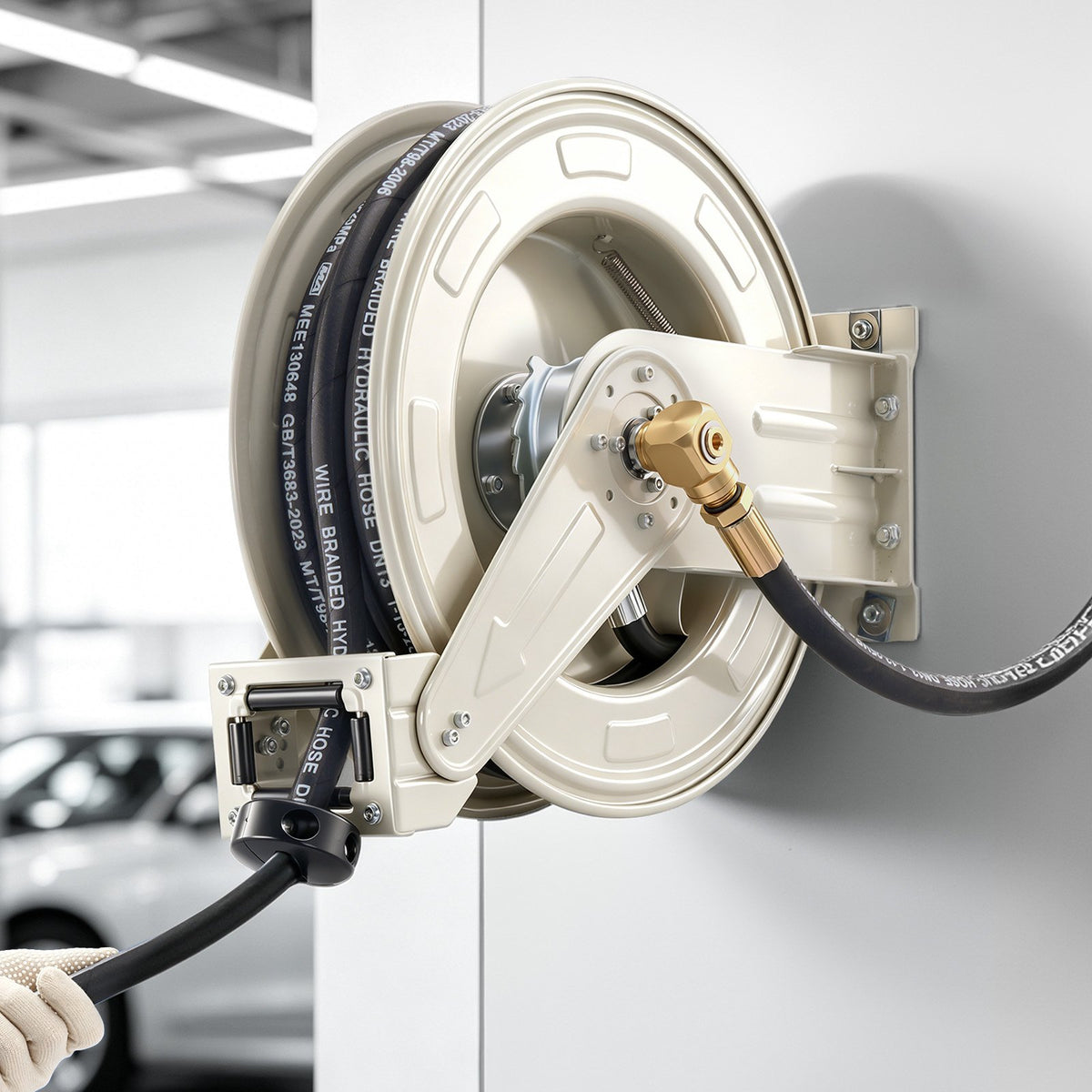 VEVOR Oil Hose Reel, 1/2 inch x 50 ft Retractable, Spring Driven Auto Swivel Rewind, Max 3625 PSI, Heavy-Duty Carbon Steel Construction with Steel Wire Braided Hose, for Engine / Gear / Hydraulic Oil - CYRGJPDDK50F8JNYY001V0 - view 9