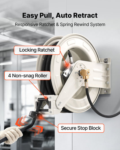 VEVOR Grease Hose Reel, 1/4 in x 50 ft Retractable, Spring Driven Auto Swivel Rewind, Max 10152 PSI, Heavy-Duty Carbon Steel Construction with Steel Wire Braided Hose, for Lube, Grease, Hydraulic Oil - CYRGJPDDK50FT5TZF001V0 - view 5