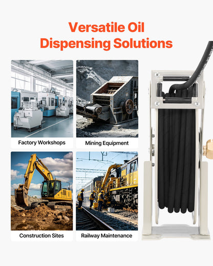 VEVOR Grease Hose Reel, 1/4 in x 50 ft Retractable, Spring Driven Auto Swivel Rewind, Max 10152 PSI, Heavy-Duty Carbon Steel Construction with Steel Wire Braided Hose, for Lube, Grease, Hydraulic Oil - CYRGJPDDK50FT5TZF001V0 - view 7
