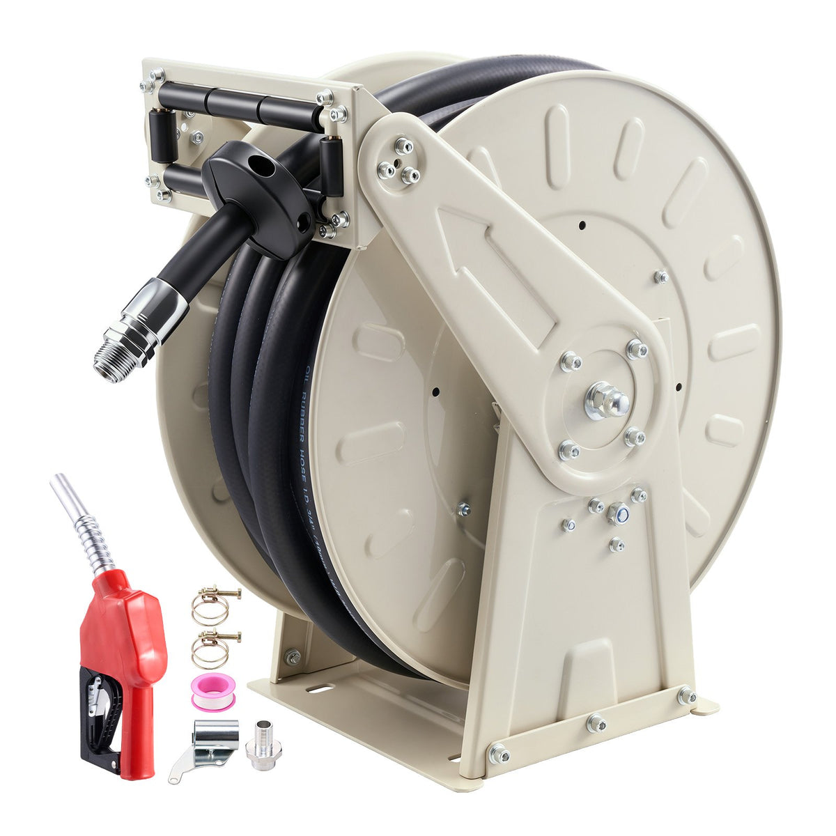 VEVOR Fuel Hose Reel, 3/4 inch x 66 ft Retractable, Spring Driven Auto Swivel Rewind, 300 PSI, Heavy-Duty Carbon Steel Construction with Industrial Grade Rubber Hose, for Diesel Fuel, Kerosene - CYRGJPDDK66FL8QKV001V0 - view 1