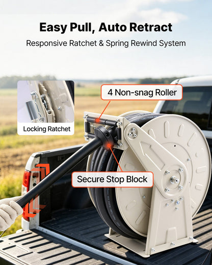 VEVOR Fuel Hose Reel, 3/4 inch x 66 ft Retractable, Spring Driven Auto Swivel Rewind, 300 PSI, Heavy-Duty Carbon Steel Construction with Industrial Grade Rubber Hose, for Diesel Fuel, Kerosene - CYRGJPDDK66FL8QKV001V0 - view 5