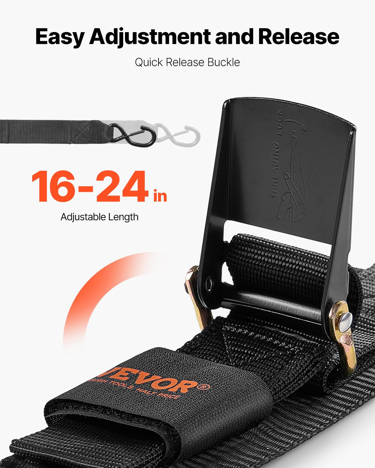 VEVOR Retractable Ratchet Straps, 2 in x 2 ft Ratchet Tie Down Straps with Security Lock S Hooks, 2 Pack Heavy Duty Ratchet Tie Down Straps with 1500 lbs Break Strength, for Trailers, Vehicles, Boat - CYXJD2INCH2FW3U4LV0 - view 6