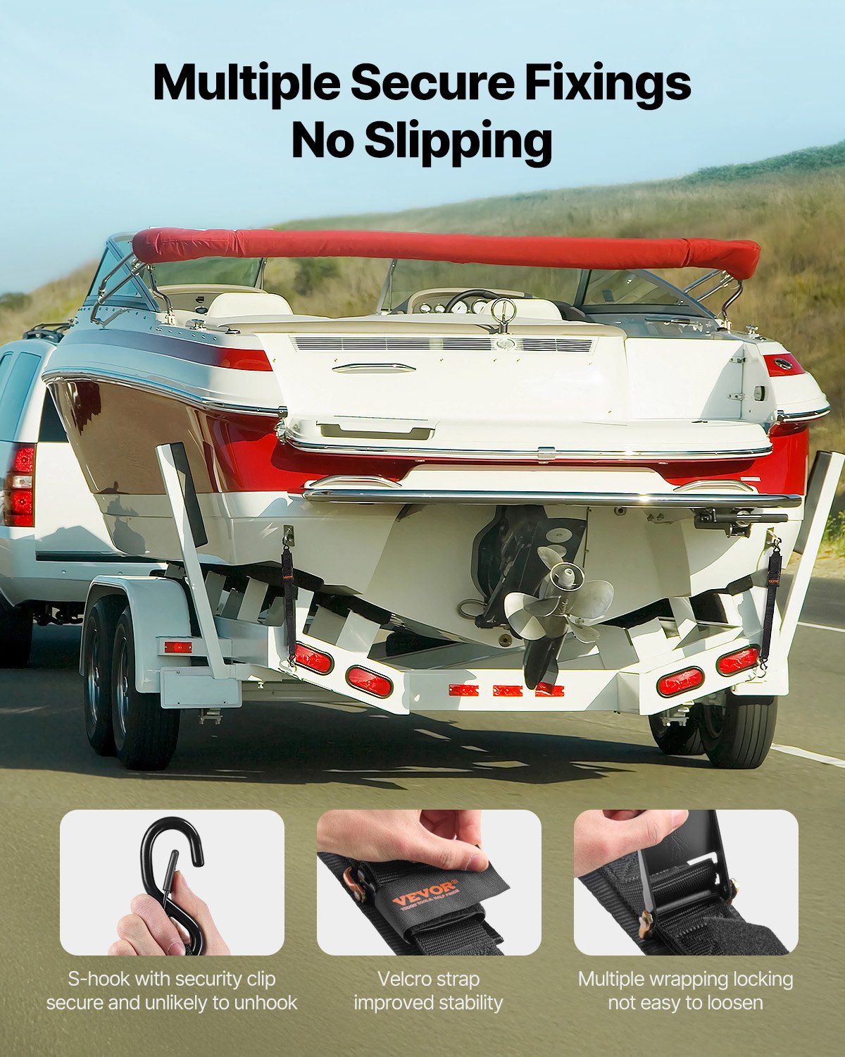 VEVOR Boat Trailer Transom Straps, 2 in x 4 ft Ratchet Tie Down Straps with Security Lock S Hooks, 2 Pack Heavy Duty Ratchet Tie Down Straps with 1500 lbs Break Strength, for Trailers, Vehicles, Boat - CYXJD2INCH4FUR48CV0 - view 5