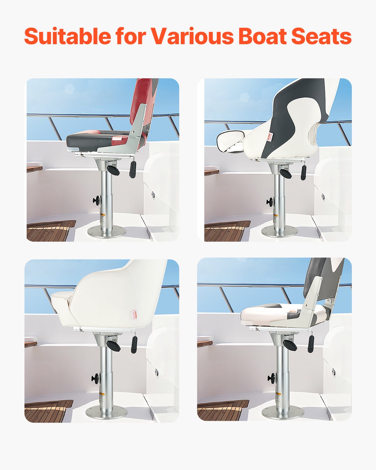 VEVOR Boat Seat Pedestal, Adjustable Height from 13.39 to 19.2 Inches, Aluminum Alloy Boat Chair Base with Slide, 5-inch Sliding Travel, Locking Design, Ideal for Fishing and Boating Enthusiasts - CYZYKDJLZDZDJ6GU5001V0 - view 7
