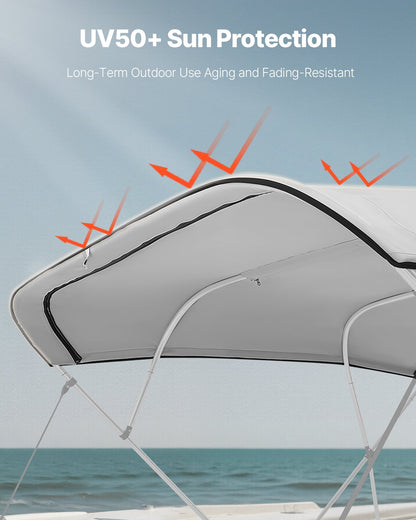 VEVOR 4 Bow Bimini Top Replacement Cover, 8 ft Long, Durable 600D Marine Grade Waterproof Sun Shade Boat Canopy with Storage Boot, Easy Install Zipper Sleeve Awning, 96"L x (91"-96")W, Gray (No Frame) - CYZYPDPTHJ960GXJX001V0 - view 5