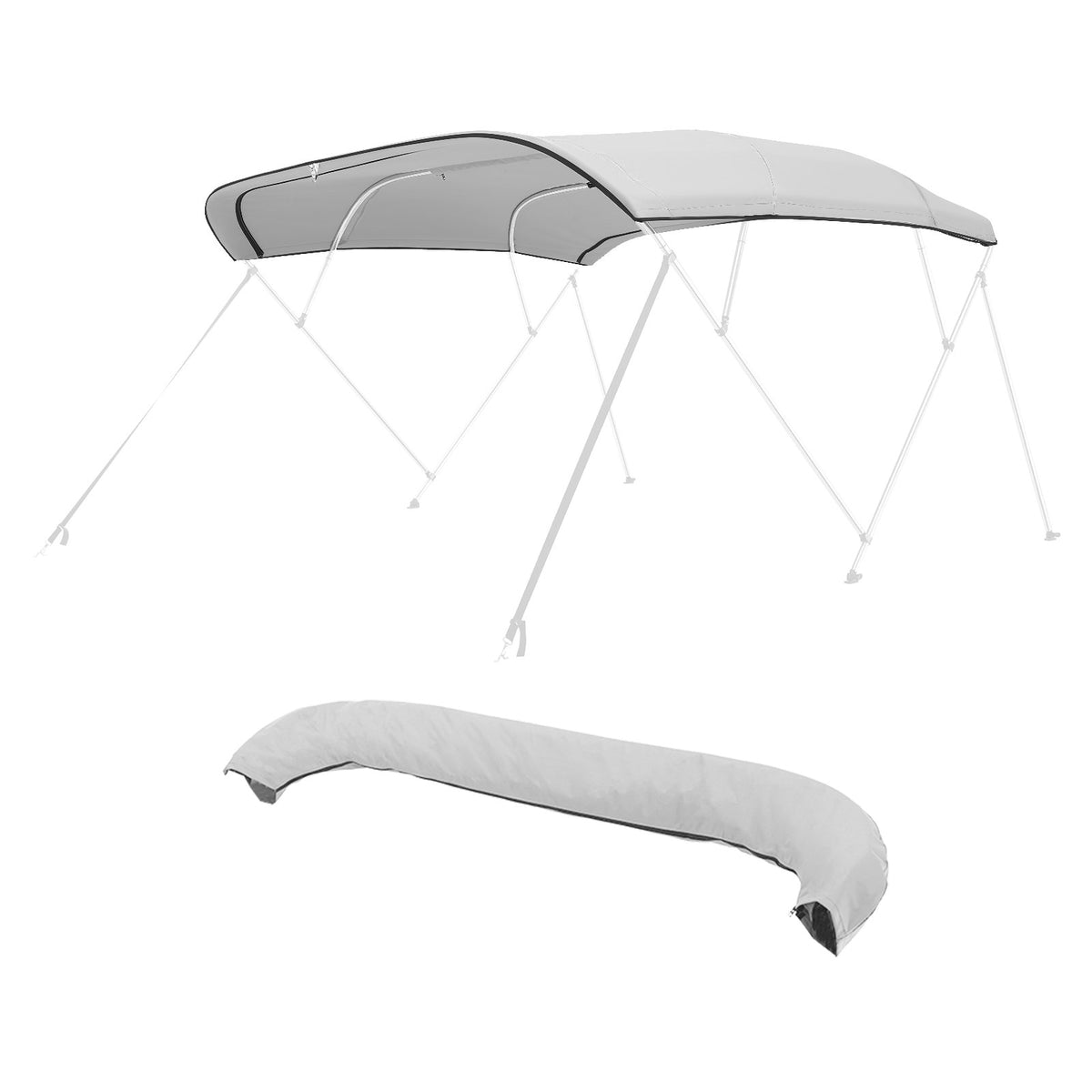VEVOR 4 Bow Bimini Top Replacement Cover, 8 ft Long, Durable 600D Marine Grade Waterproof Sun Shade Boat Canopy with Storage Boot, Easy Install Zipper Sleeve Awning, 96"L x (91"-96")W, Gray (No Frame) - CYZYPDPTHJ960GXJX001V0 - view 10