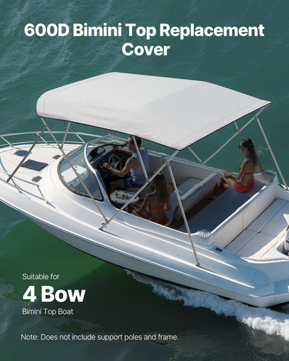 VEVOR 4 Bow Bimini Top Replacement Cover, 8 ft Long Durable 600D Marine Grade Waterproof Sun Shade Boat Canopy with Storage Boot, Easy Install Zipper Sleeve Awning, 96"L x (97"-103")W, Gray (No Frame) - CYZYPDPTHJ968DRVS001V0 - view 3