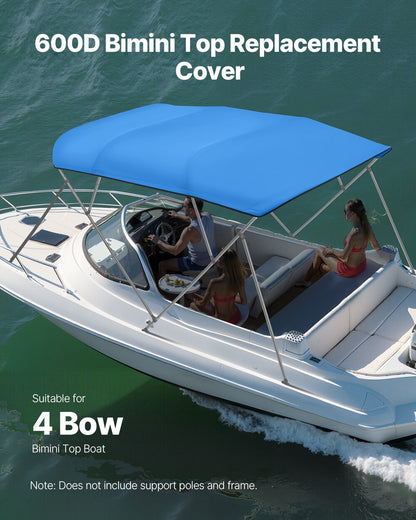 VEVOR 4 Bow Bimini Top Replacement Cover, 8 ft Long, Durable 600D Marine Grade Waterproof Sun Shade Boat Canopy with Storage Boot, Easy Install Zipper Sleeve Awning, 96"L x (91"-96")W, Blue (No Frame) - CYZYPDPTHJ96QQONR001V0 - view 3