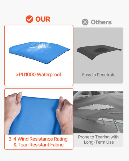 VEVOR 4 Bow Bimini Top Replacement Cover, 8 ft Long, Durable 600D Marine Grade Waterproof Sun Shade Boat Canopy with Storage Boot, Easy Install Zipper Sleeve Awning, 96"L x (91"-96")W, Blue (No Frame) - CYZYPDPTHJ96QQONR001V0 - view 4