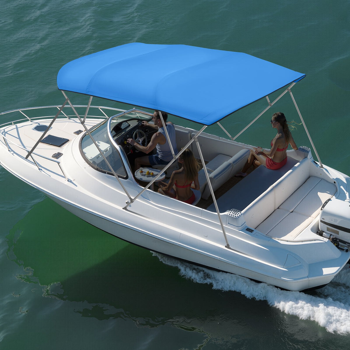 VEVOR 4 Bow Bimini Top Replacement Cover, 8 ft Long, Durable 600D Marine Grade Waterproof Sun Shade Boat Canopy with Storage Boot, Easy Install Zipper Sleeve Awning, 96"L x (91"-96")W, Blue (No Frame) - CYZYPDPTHJ96QQONR001V0 - view 9