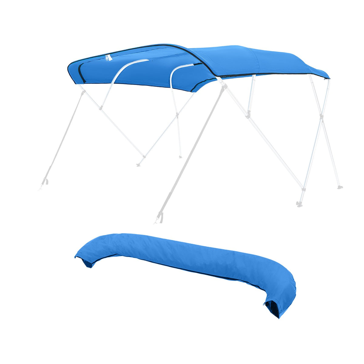 VEVOR 4 Bow Bimini Top Replacement Cover, 8 ft Long, Durable 600D Marine Grade Waterproof Sun Shade Boat Canopy with Storage Boot, Easy Install Zipper Sleeve Awning, 96"L x (91"-96")W, Blue (No Frame) - CYZYPDPTHJ96QQONR001V0 - view 10