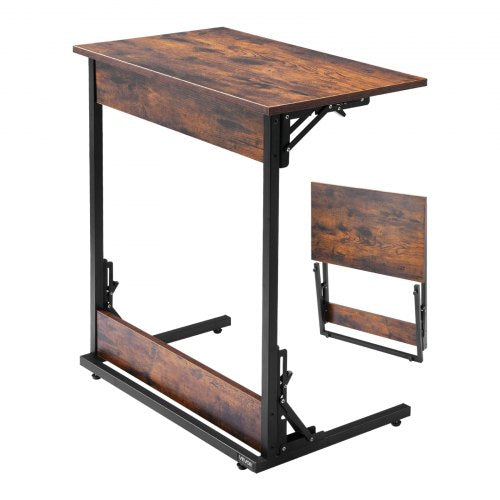 VEVOR C Table, Folding C Shaped End Table with Metal Frame & Adjustable Feet, Foldable C Shaped Side Table for Living Room Bedroom Office, 23.62 x 14.57 x 27.56 inch C Shaped TV Tray, Brown and Black - CZBHB24INCHBNUD8N001V0 - view 2